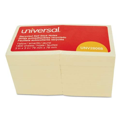 Universal Reciclado Notas Adhesivas, 3 X 3, Amarilla; 18 Pad