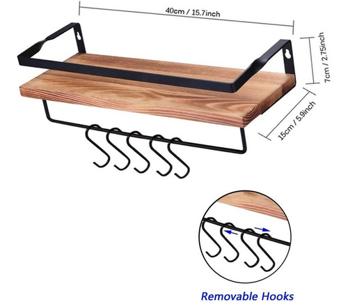 Imagen 6 de 6 de Yevior Estantes Flotantes De Pared Con 5 Ganchos, Estantes F