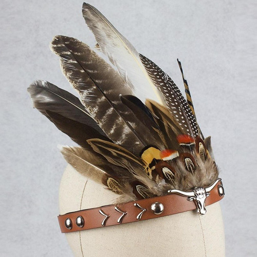 Diadema De Plumas Indias, Tocado Para 50 A 54cm
