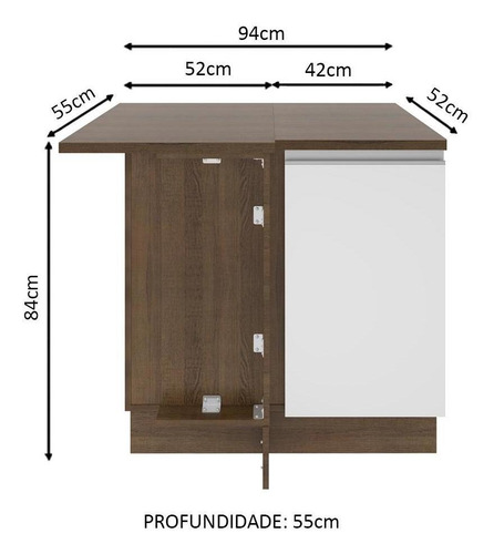Balcão De Canto Madesa Glamy 1 Porta - Rustic/branco