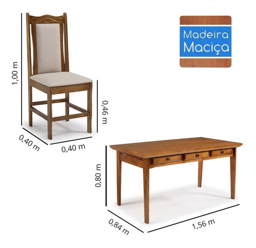 Imagem 6 de 10 de Conjunto De Mesa Madeira Maciça Com 6 Cadeiras Encanto - Mel