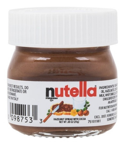 10 Piezas Nutella Mini Frasco Personal Lunch Vidrio 25grs