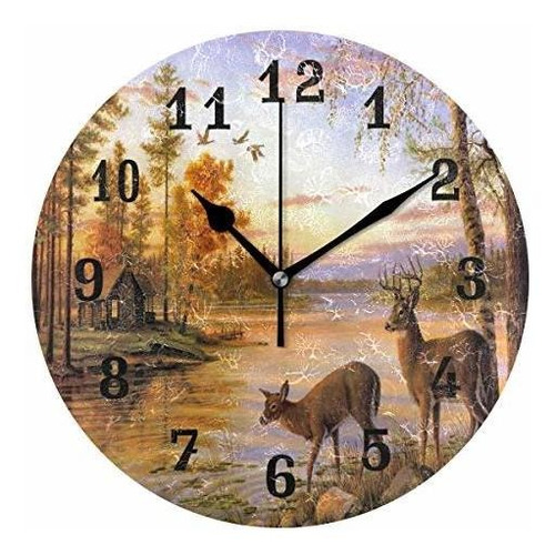 Auuxva Seulife Reloj De Pared Bosque Ciervo Árbol Río, Silen