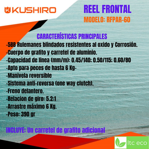 Imagen 2 de 10 de Reel De Pesca Frontal Pesca Variada Kushiro Rfuru60 Pez 6 Kg