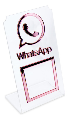 Placa Whatsapp Qr Code Display Acrílico Balcão Transparente Cor Transparente E Rosa