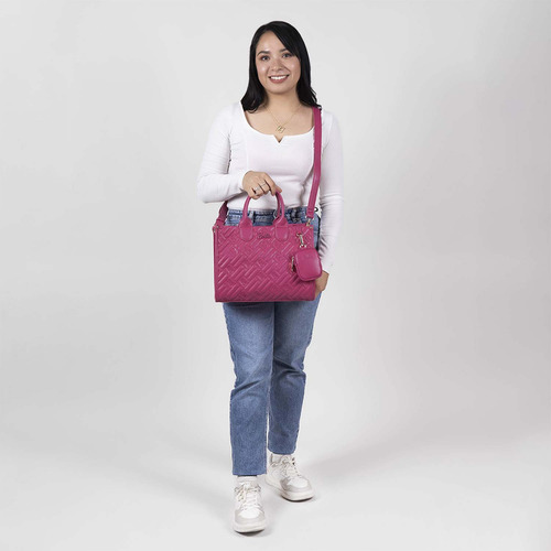 Bolsa Satchel Barbie Gorett Fernanda Br24074-p Color Rosa Correa De Hombro Rosa Diseño De La Tela Monograma