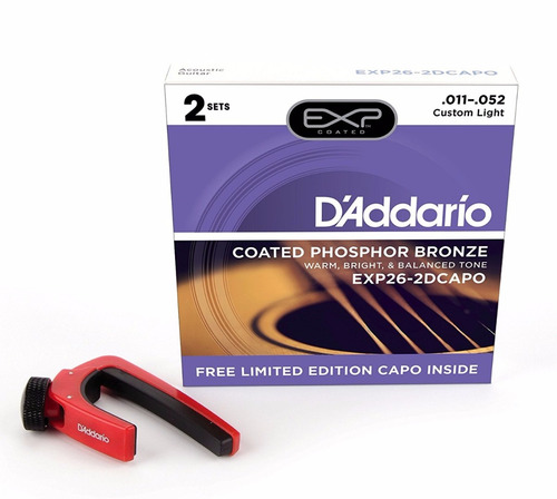 Enc Violao Aco D Addario 011 Exp26 (kit 2 Jg + Capo )
