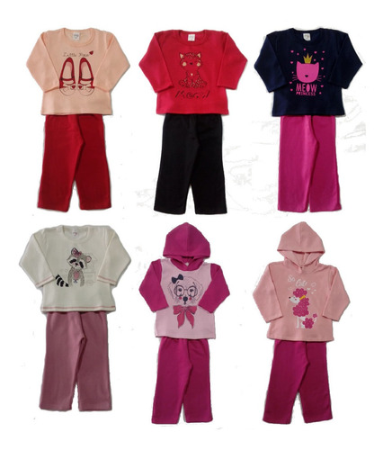 Kit 6 Conjuntos Moletom Fem. Fashion Kids Atacado  Tam 1 2 3