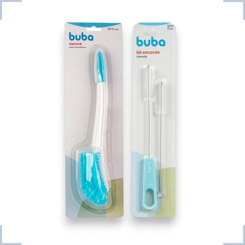 Kit Escova Mamadeira E Canudos Buba Limpeza Durável Cor Azul - Azul