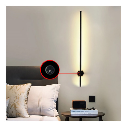 Aplique Lineal Luz Indirecta 20w +tecla Luz Moderno Puraluz Estructura Frio + Tecla Izquierda