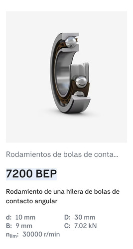 Rodamiento 7200 Bep De Bolas - Contacto Angular Med: 10x30x9