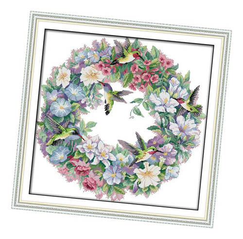 . Kit De Estampado Cuadros Colibríes Flores 14ct 51x50cm