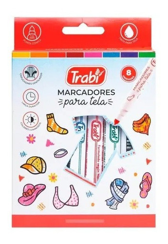 Marcadores Para Tela Trabi X8 Colores Textil Larga Duracion