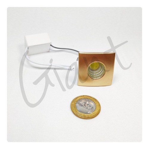 Mini Spot Led Dourado 3w 127/220V P/ Marcenaria Teto Gesso Nicho Estrutura Quadrada Com Luz Branca 127/220V