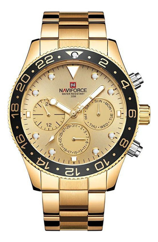 Relogio Naviforce 9147 Dourado Analogico Masculino Data