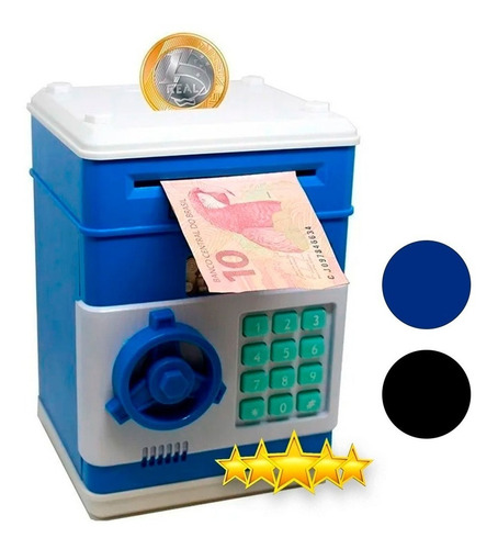 Cofre Digital Eletronico Automatico Puxa Engole Notas Moedas Cor Azul