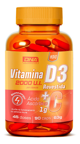 Vitamina D3 2.000ui + Ácido Ascóbico Vitamina C 1g 90cps Dna