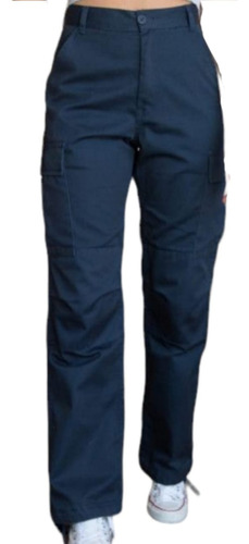 Pantalon Holgado Para Dama Tipo Cargo Juvenil Recto Marino