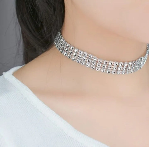 Chocker Strass Brillos 1,5 Cm Gargantilla Collar Plateado