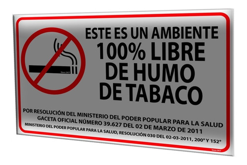 Cartel Prohibido Fumar 80x50cm Tamaño Reglamentario Pvc Seña