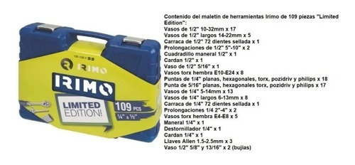 Juego De Tubos Irimo By Bahco Encastre 1/2 - 1/4 109 Piezas Color No Aplica