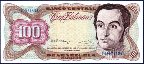 Billete De 100 Bolívares F8 Diciembre 8 1992 Simón Bolívar