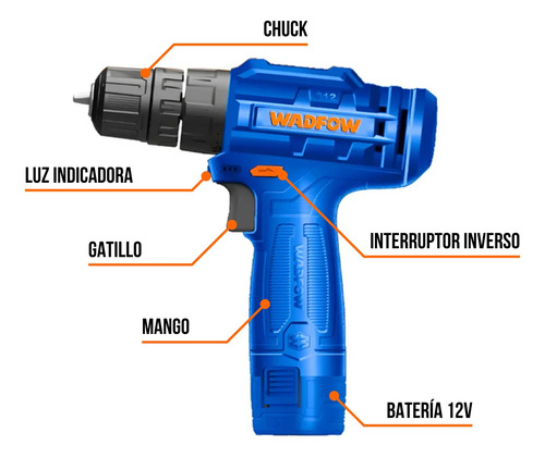 Taladro Atornillador Inalambrico 10mm 12v Wadfow Wcds511