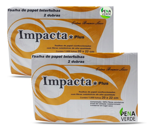 2 Fardos 1000 Folhas Papel Toalha Interfolha 22cm Impacta 