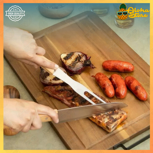 Kit Parrillero Cuchillo Tenedor Pinza Estuche Set Asado