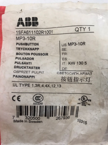 Botão Comando Abb Vermelho Mp3-10r