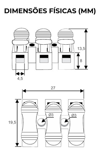 Kit 100 Conector De Emenda Mola 3 Vias Cabos 0,5 A 2,5mm