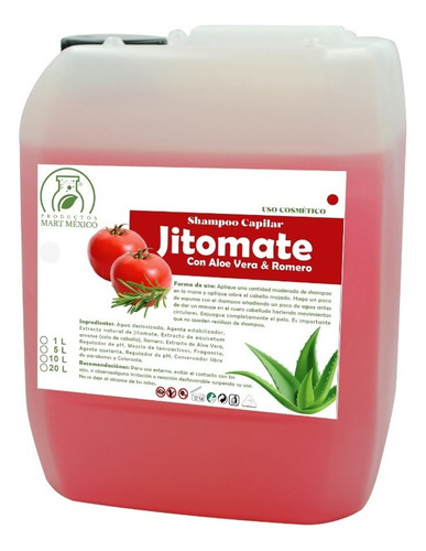  Shampoo Hare Jitomate, Aloe Vera Y Romero Repara (10 Litros)