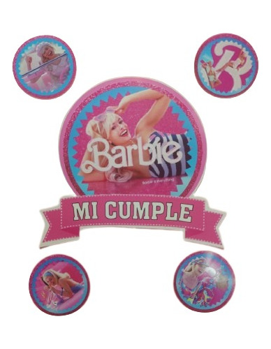 Topper + 4 Pinches Para Tortas De Barbie