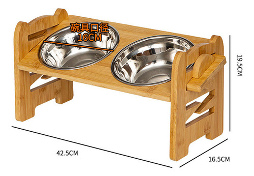 Sh Estante De Mesa De BambĂș, Cuenco Para Mascotas De Acero