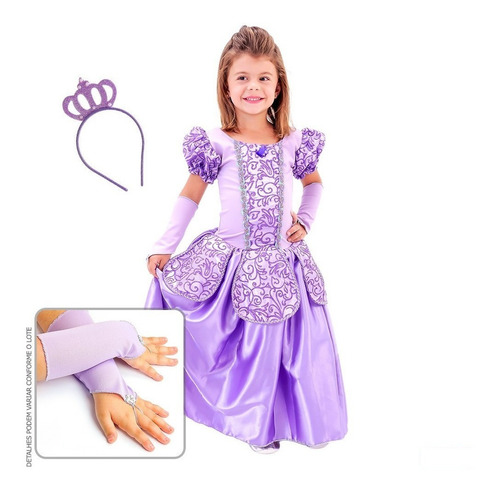 Vestido Infantil Sofia Rapunzel Fantasia Natal Carnaval