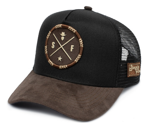 Boné Trucker Simprão Country Sf Aba Curva Em Camurça