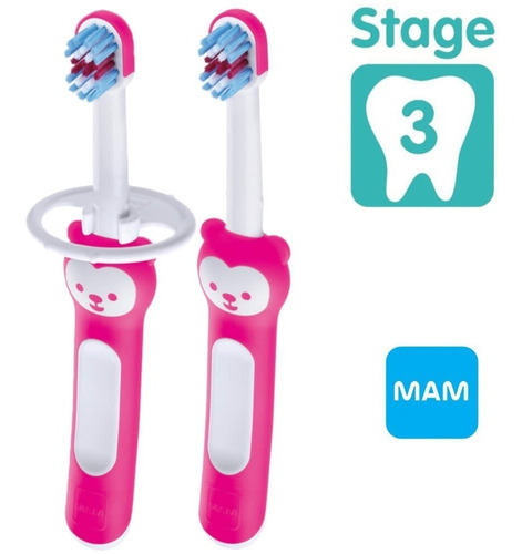 Escova Dental Mam ® Rosa Cabo Curto Baby's Brush 2 Unid. 6m+