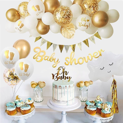 . Decoração Chá Bebê Menina Menino, Dourado