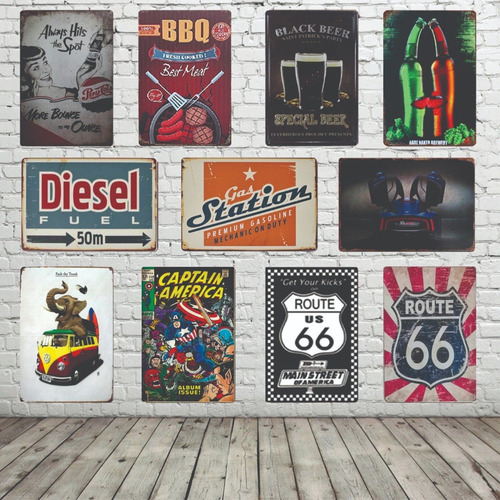 Imagen 8 de 10 de 10 Placas Metálicas Decorativas Vintage Retro Cuadros 30x15
