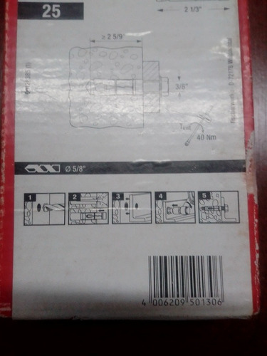 Imagen 5 de 5 de Ramplug Expandible De Hierro Fischer 3/8, Caja 25 Unidades