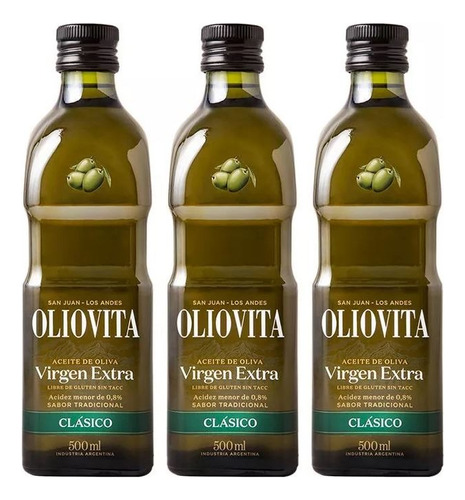Aceite De Oliva Oliovita Clasico Vidrio 500 Ml Pack X3