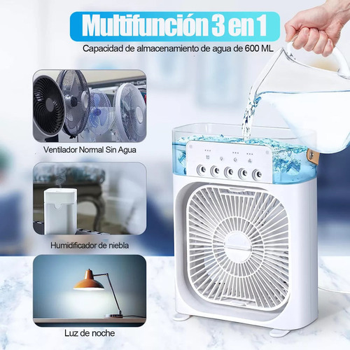 Ventilador Portátil 3 Em 1 Umidificador Portátil Com 8 Leds