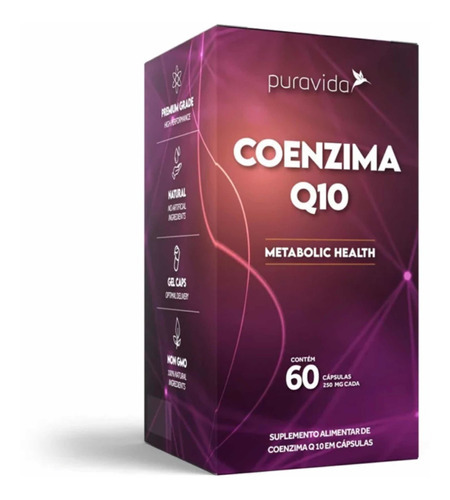 Coenzima Q10 Coq10, Metabolic Health 60 Caps, Puravida Sabor Neutro