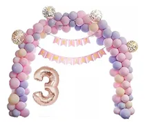 Comprar Combo Arco Globos Lila Rosa Banderin Numero Confetti