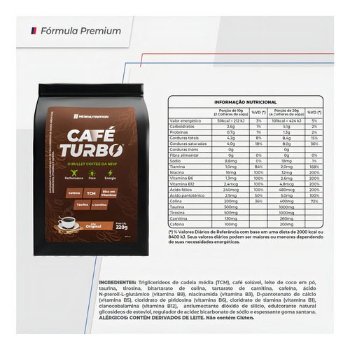 Café Turbo Em Pó 220g New Nutrition Sabor:natural