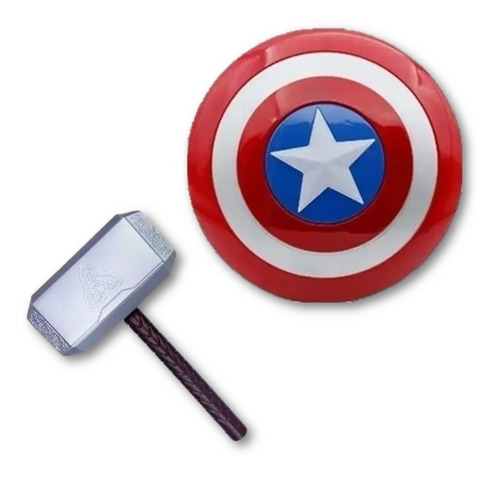 Escudo Capitán América 33cm + Martillo Thor Combo Avengers 