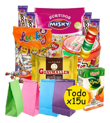 Combo Golosinas 15 Chicos + Bolsas Papel Fiestissima Liniers