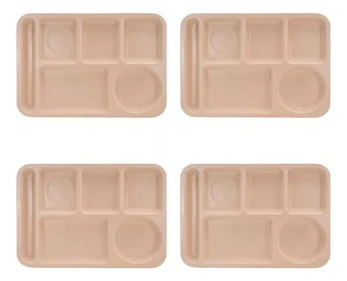 Set 4 Pzas Charola Plato Bandeja 6 Divisiones Polipropileno Color Beige