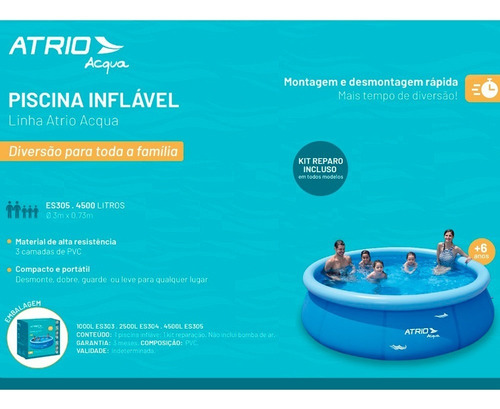 Piscina Inflável redonda Atrio ES305 de 3m x 76cm 4500L azul