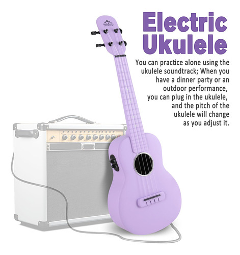 Ukelele Eléctrico De Concierto 23 Pulgadas Kit Completo Con Púrpura